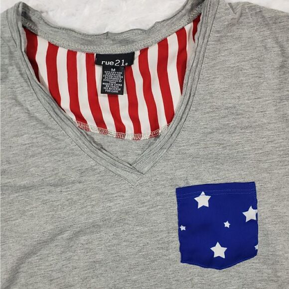 Long length American flag short sleeve curved hem tee - Picture 2 of 7